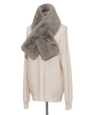 MOONBAT FURLA（フルラ）ビッグ差し込みファーティペット  アーチロゴ フェイクファー ベージュ