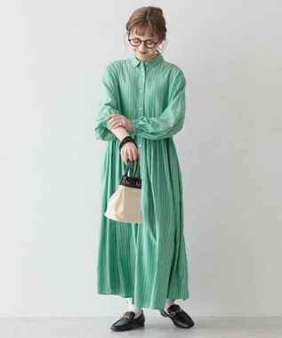 AMERICAN HOLIC サラックールアソートギャザーワンピース Stripe Green