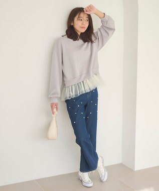 Feroux チュールコンビダンボール プルオーバー ライトグレー系