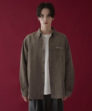 WEGO フェイクスウェードワンポイントBIGシャツ（LS） ブラウン