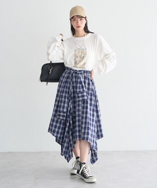 earth music&ecology イレヘムチェックシャツライクスカート Navy