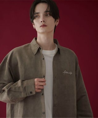 WEGO フェイクスウェードワンポイントBIGシャツ（LS） ブラウン