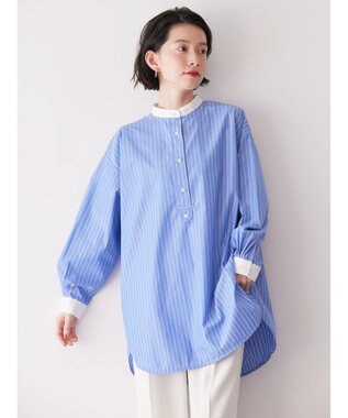 AMERICAN HOLIC イージーケアバンドカラーシャツチュニック Stripe