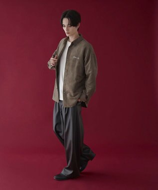 WEGO フェイクスウェードワンポイントBIGシャツ（LS） ブラウン