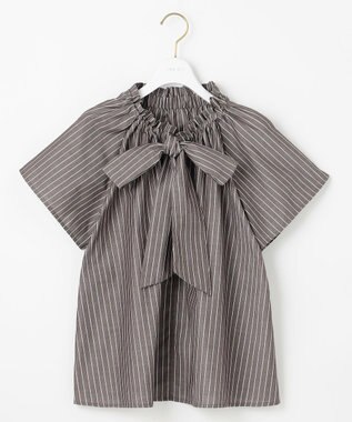ANY SIS 【洗える】ギャザーネック ブラウス ブラウンストライプ