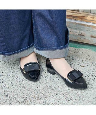 ing <ing>【WEB限定】【レイン対応】リボンモチーフフラットパンプス ブラック