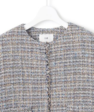 23区 GIOLICAツイード ノーカラー ジャケット ブルーミックス