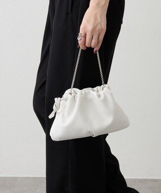 russet レザー巾着ミニショルダーバッグ(CE-1637) White