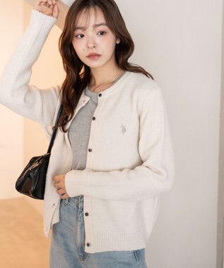 WEGO 【WEB限定/25年秋冬新作】別注USPOLO微起毛カーデ ホワイトアイボリー