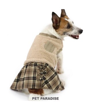 PET PARADISE 犬 服 ワンピース 【小型犬】 チェック ブラウン