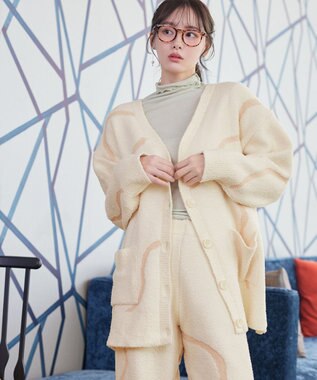 Tiaclasse ふわもちニュアンス配色ニットカーディガン アイボリー