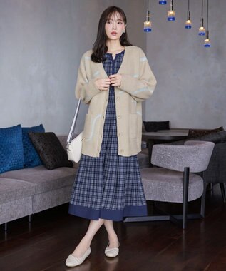 Tiaclasse ふわもちニュアンス配色ニットカーディガン ベージュ