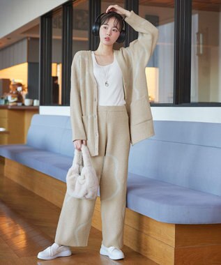 Tiaclasse ふわもちニュアンス配色ニットカーディガン ベージュ