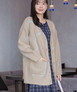 Tiaclasse ふわもちニュアンス配色ニットカーディガン ベージュ