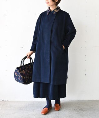 muuc 〈遠州織物の工場で織られた上質なコットンコーデュロイ生地〉花刺繍コート（セットアップ可能） ネイビー