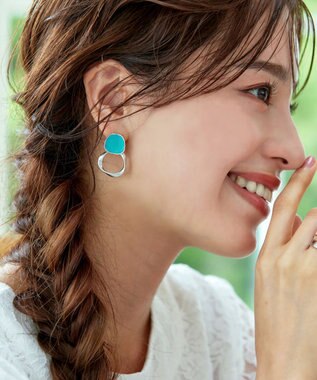Tiaclasse カラーメタルリングピアス シルバー×ターコイズ