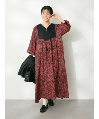 CRAFT STANDARD BOUTIQUE レーヨンキルト切替ワンピース Navy