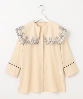 自由区 S 【2WAY・洗える】コードエンブロイダリー襟付き ブラウス シャンパンベージュ