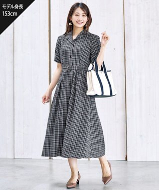 Tiaclasse 【洗える】開襟シャツワンピース ブラックチェック