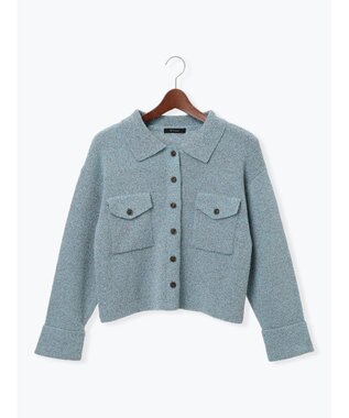 Te chichi メランジ衿ニットジャケット ブルー