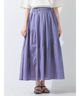 earth music&ecology コットンボイルランダム切替フレアスカート Purple