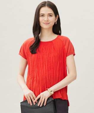 【洗える】ジョーゼットプリーツコンビ カットソー