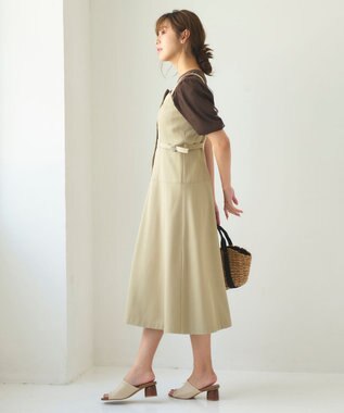 Feroux 【洗える】サイドベルト ジャンパースカート ベージュ系