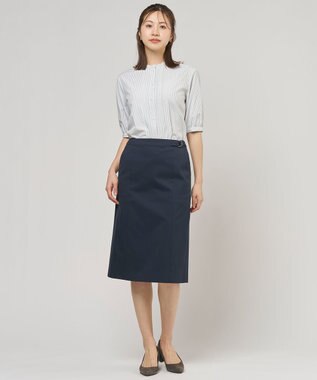 J.PRESS LADIES 【セットアップ対応・洗える・撥水】コットンFITTY スカート ネイビー系