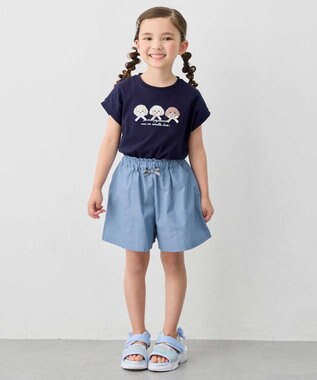 ANY KIDS 【綿100%】ひんやり フレンチスリーブ サガラ刺繡Tシャツ ネイビー×イヌ