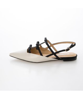 MODE ET JACOMO <MODE ET JACOMO>リボンフラットバックベルトパンプス ホワイトコンビ