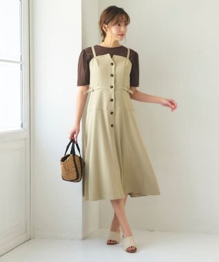 Feroux 【洗える】サイドベルト ジャンパースカート ベージュ系