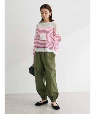 Green Parks シアーボーダーニットプルオーバー Pink