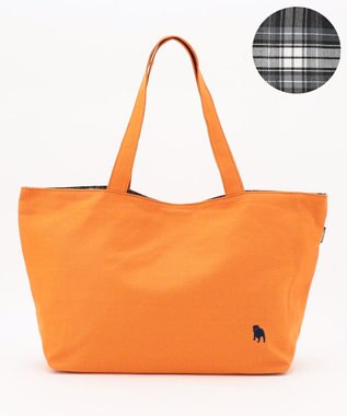 J.PRESS LADIES 【完全受注生産】ポーチ付き キャンバス トートバッグ オレンジ×グレーチェック系