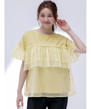 ANY SIS L 【洗える】チュール重ね プルオーバー イエロー