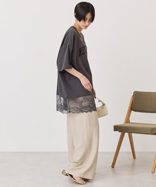 AMERICAN HOLIC カレッジロゴレースドッキングＴシャツ Charcoal Gray
