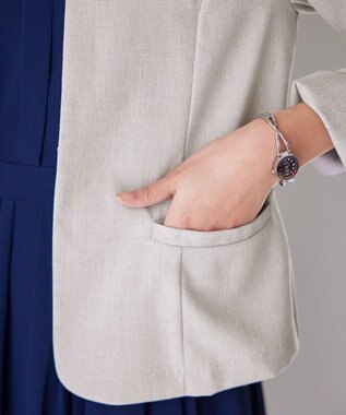 Tiaclasse L 【新色追加・洗える】麻調薄地キーネックジャケット グレージュ