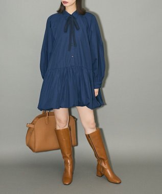 Green Parks ボウタイリボン付裾バルーンシャツワンピースⅡ Navy