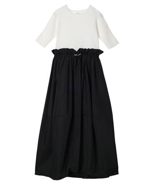 Green Parks ランタン型ニットドッキングタフタワンピース Off White