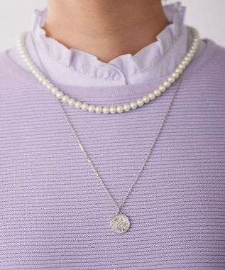 J.PRESS LADIES 【3WAY】 パールコイン 2連 ネックレス シルバー系