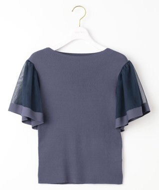 ANY SIS 【洗える】チュールスリーブ ニット ダスティブルー