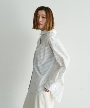 YECCA VECCA イージーケアオーバーシャツ Stripe