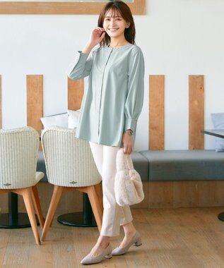 Tiaclasse L バックフレアヨークチュニック ミント