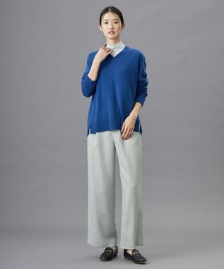 J.PRESS LADIES L 【洗える】CASHMERE BLEND Vネック プルオーバーニット ブルー系