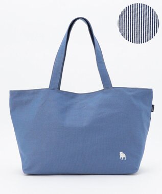 J.PRESS LADIES 【完全受注生産】ポーチ付き キャンバス トートバッグ ダルブルー×ストライプ系
