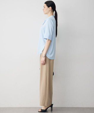 ICB 【先行予約】ストレッチシルキーツイル タイブラウス スカイブルー