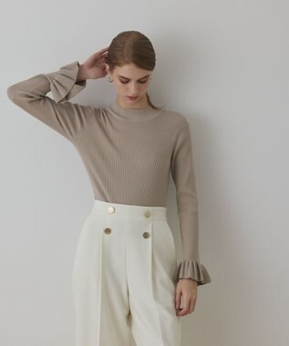 GRACE CONTINENTAL ラメリブニットトップ ベージュ