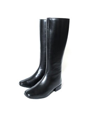 Pointer 本革ローヒール スクエアトゥロングブーツ ブラック
