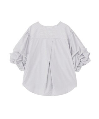 YECCA VECCA タックスリーブスキッパーブラウス Stripe White