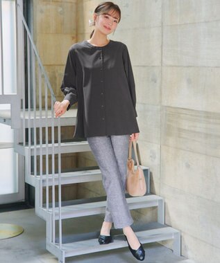 Tiaclasse L バックフレアヨークチュニック チャコールグレー