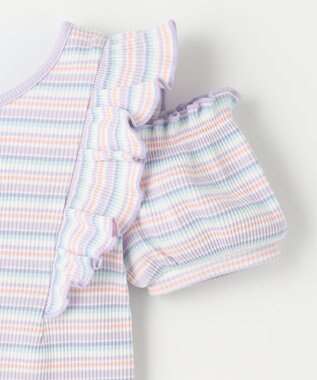 ANY KIDS オン・オフショルダー ボーダー Tシャツ ラベンダー系